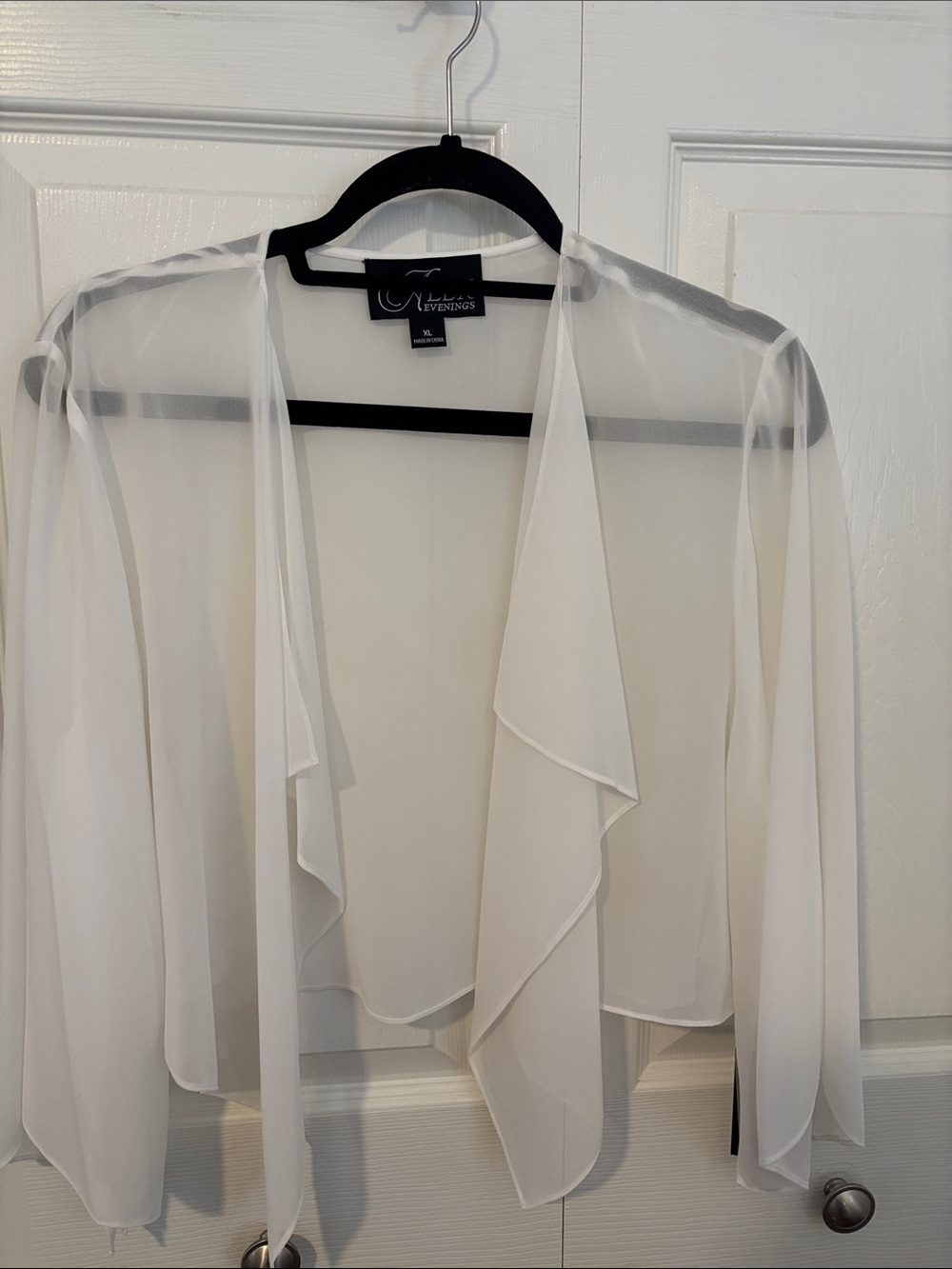 Alex Evenings White Chiffon Wrap with Sleeves- XL